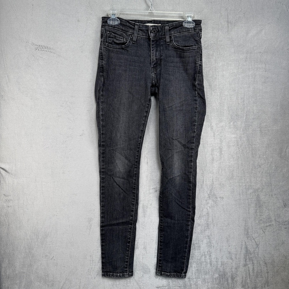 Levis 711 Skinny Jeans 26x30 Black Gray Charcoal Wash Mid Rise Stretch Denim